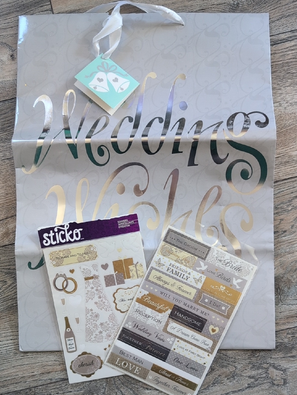 Wedding Gift Bag Bundle with Gold & White Wedding Stickers